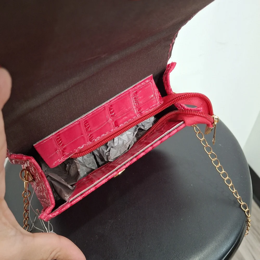 Pink Preppy Mini Crock Embossed Pearl Buckle Fuzzy Bag - Picture 7 of 7